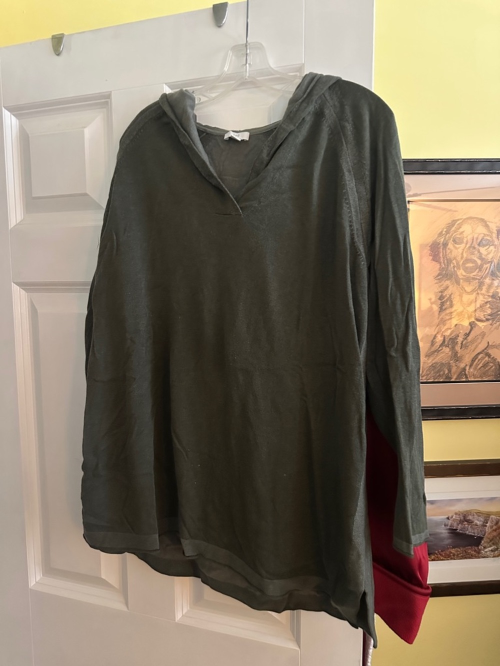 J. Jill Olive Green Hooded V-Neck Pullover with hood